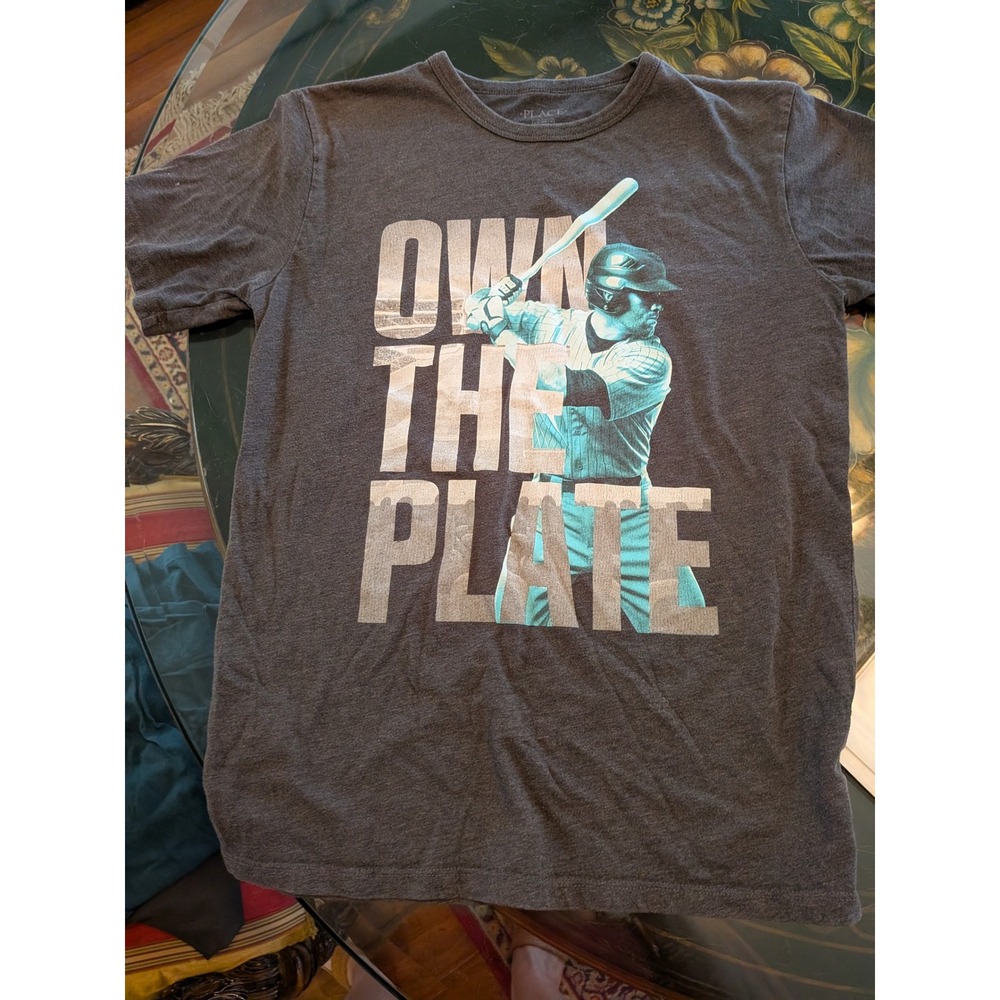 The Childrens Place Boys Baseball Graphic Tee Own The Plate Gray L 10/12